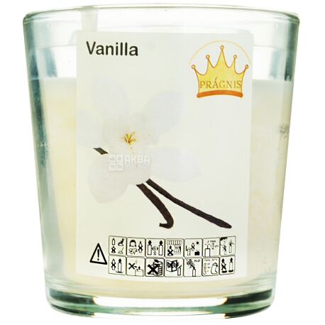 Pragnis, Vanilla, Свічка декоративна з ароматом ванілі, в склянці, 80х80 мм