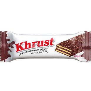 КБФ, Хруст, 25 г, Вафельний батончик , глазурований, з начинкою какао