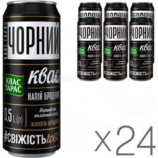 Квас Тарас, Упаковка 24 шт х 0,5 л, Квас хлебный, черный, натуральный, ж/б