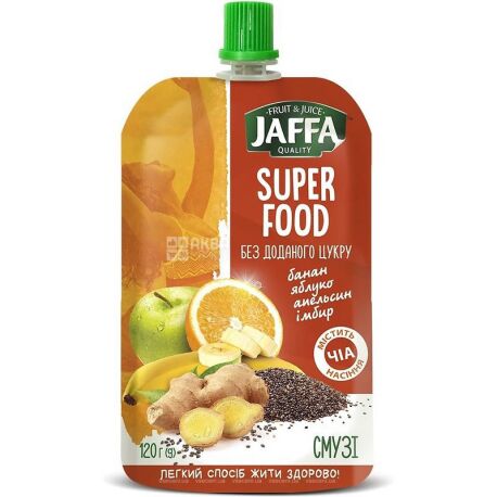 Jaffa, Super Food, 120 г, Джаффа, Смузи Яблоко-банан-апельсин-имбирь, без сахара