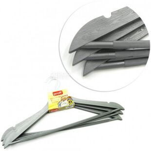 Proff, Wooden Design, 3 шт., Набор вешалок для одежды, пластиковые, серые, 44 х 22 х 1 см