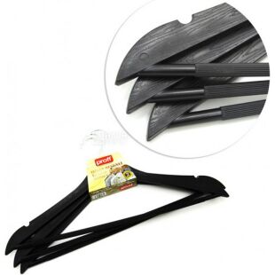 Proff, Wooden Design, 3 шт., Набір вішалок для одягу, пластикові, чорні, 44 х 22 х 1 см