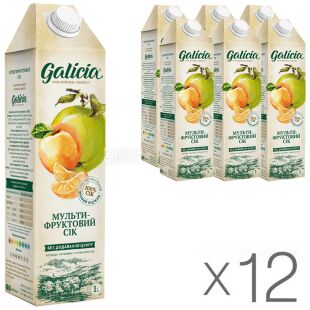 Galicia, Упаковка 12 шт. х 1 л, Сік натуральний Мультифруктовий Галіція, без цукру