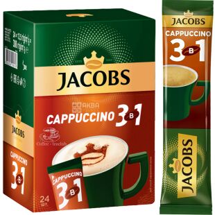 Jacobs Cappuccino, 3 в 1, 24 шт. х 12,5 г,  Кофейный напиток Якобс Капучино, в стиках 