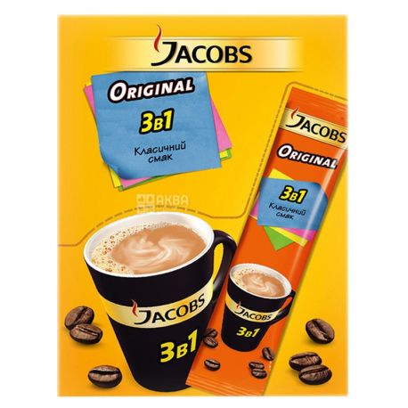 Jacobs Original, 3 в 1, 24 шт. х 12 г, Кофейный напиток Якобс Ориджинал, Классический, в стиках