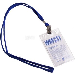 Buromax, 64х108 мм, Бейдж-идентификатор, вертикальный, со шнурком на клипе