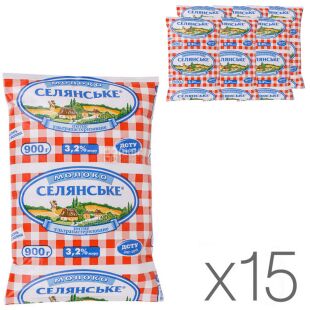 Селянське, Молоко ультрапастеризоване 3,2%, 900 г, м/у, Упаковка 15 шт.