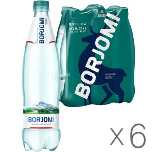 Borjomi, 0,75 л, Упаковка 6 шт., Боржомі, Вода мінеральна сильногазована, ПЕТ