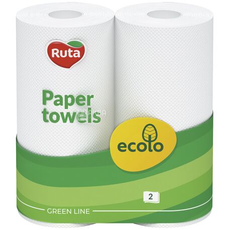 Ecolo Paper towels, 2 рул., Бумажные полотенца Эколо, 2-х слойные, 8 м, 45 листов, 225 х 180 мм