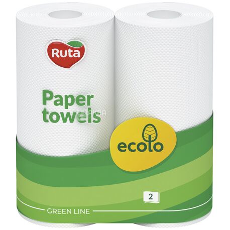 Ruta, Ecolo, Paper towels, 2 рул., Паперові рушники, 2-шарові, 225 х 180мм