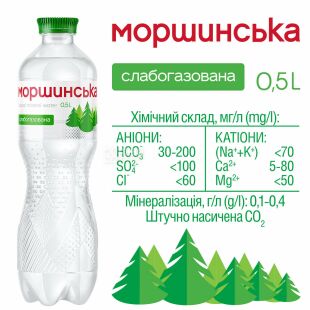 Моршинская, 0,5 л, Вода минеральная слабогазированная, ПЭТ