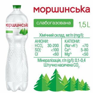 Моршинська, 1,5 л, Вода мінеральна слабогазована, ПЕТ