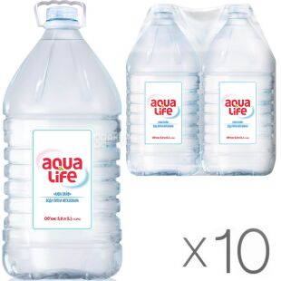 AquaLife, 5 л, Упаковка 10 шт., АкваЛайф, Вода минеральная негазированная, ПЭТ