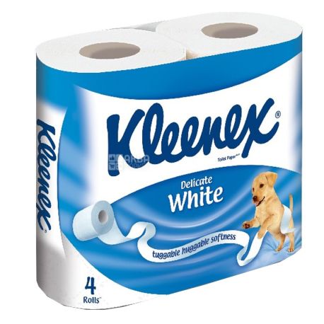 Kleenex Delicate, 4 рул., Туалетная бумага Клинекс Деликэйт, 2-х слойная