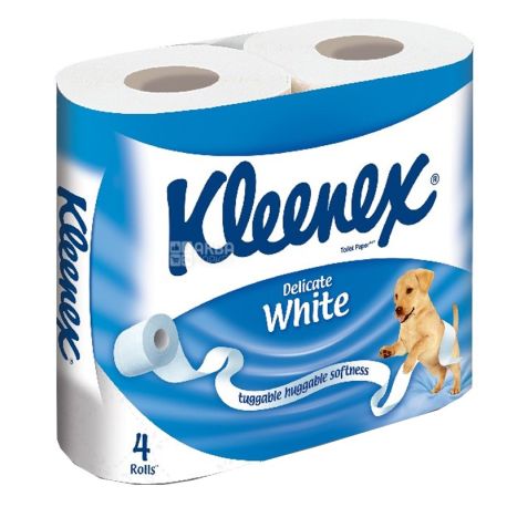 Kleenex Delicate, 4 рул., Туалетний папір Клінекс Делікейт, 2-х шаровий