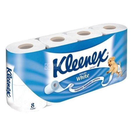 Kleenex Delicate White, 8 рул., Туалетний папір Клінекс Делікейт Вайт, 2-х шаровий