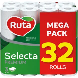 Ruta Selecta, 32 рулони, Папір туалетний, 3-шаровий, білий
