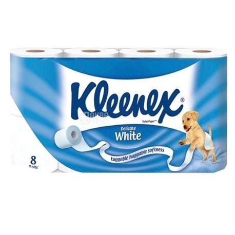 Kleenex Delicate White, 8 рул., Туалетная бумага Клинекс Деликейт Вайт, 2-х слойная