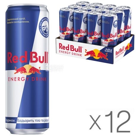 Red Bull, упаковка 12 шт. х 591 мл, Напій енергетичний, безалкогольний, газований