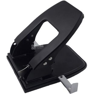 Klerk, Дырокол с линейкой, металлический, черный, 35 листов, 2 отверстия, 16х8х11 см