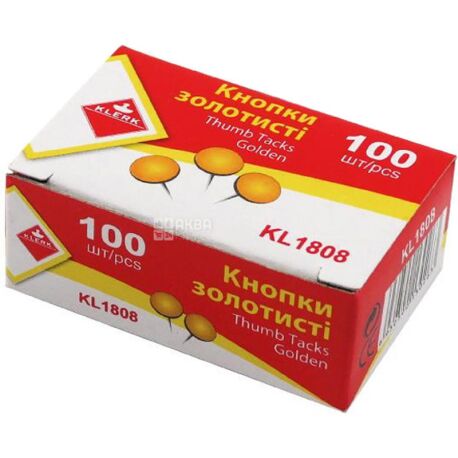 Klerk, 100 шт., Кнопки канцелярські, метал, золото