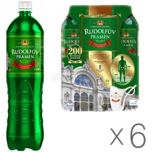 Rudolfuv Pramen, 1,5 л, Упаковка 6 шт., Лечебная вода Рудольфов Прамен, газированная, ПЭТ