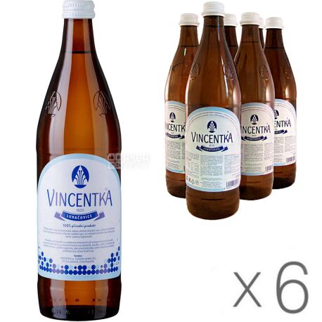 Vincentka, Упаковка 6 шт. х 0,7 л, Вода мінеральна Вінцентка, лікувальна, негазована, скло