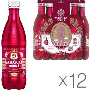 Zajecicka Horka, 0,5 л, Упаковка 12 шт., Вода Зайечицкая Горькая, лечебно сульфатно-магниевая, газированная