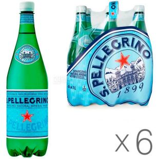 San Pellegrino, 1 л, Упаковка 6 шт., Сан Пелегріно, Вода мінеральна газована, ПЭТ