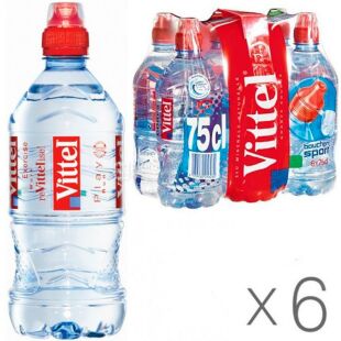 Vittel Спорт, 0,75 л, Упаковка 6 шт., Вітель, Вода мінеральна негазована, ПЕТ