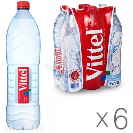 Vittel, Packing 6 pcs. 1.5 l each, Non-carbonated water, Mineral, PET, PAT