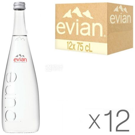 Evian, 0,75л, Упаковка 12 шт., Эвиан, Вода негазированная, стекло