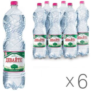 Девайтис, 1,5 л, Упаковка 6 шт., Вода минеральная слабогазированная, ПЭТ