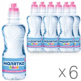 Малятко, Спорт, 0,33 л,  Упаковка 6 шт., Вода детская негазированная, с первых дней жизни, ПЭТ
