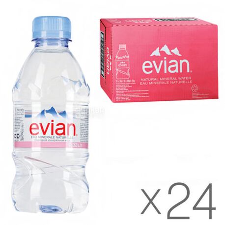 Evian, 0,33 л, Упаковка 24 шт., Эвиан, Вода негазированная, ПЭТ