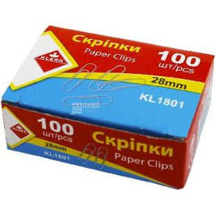 Klerk, 100 шт, Скрепки канцелярские, никелированные, крулые, 28 мм
