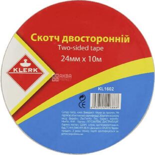 Скотч канцелярський двосторонній прозорий, 24 мм х 10 м, ТМ Klerk