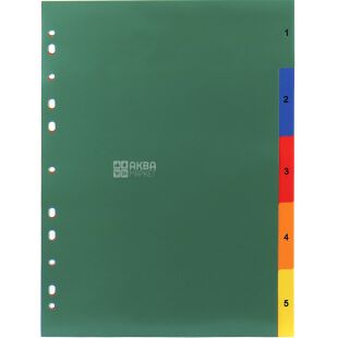 Klerk, 5 листов, Разделители страниц цифровые, А4, пластик, ассорти