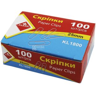 Klerk, 100 штук, Скрепки канцелярские, никелированные, круглые, 25 мм