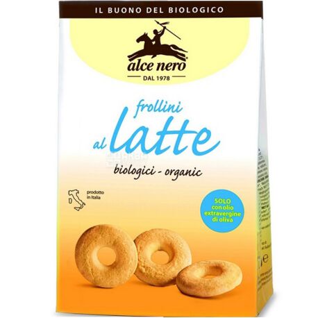 Alce Nero, Latte, 350г, Печиво з молоком, органічне