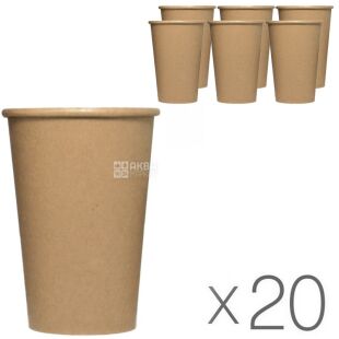 Стакан одношаровий паперовий 500 мл, крафт, 20 упаковок х 50 шт., D90