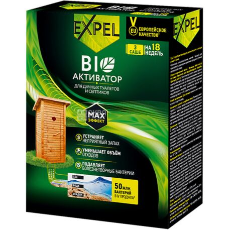 Expel, 3 шт., Биоактиватор для дачных туалетов и септиков, в саше 