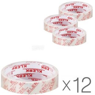 Скотч канцелярский прозрачный, упаковка 12 шт., 12 мм х 10 м, ТМ Klerk