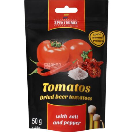 Spektrumix, Tomatоs, 50 г, Закуска к пиву, сушеные томаты с перцем и солью