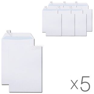 Optimail, Конверт C4 (0+0) офсет, 5 упаковок по 100 шт., боковой, 90 г/ м2, самоклеющийся с отрывной лентой