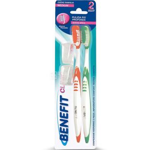 Benefit, 2 шт., Набор Зубных щеток тройного действия, средней жесткости