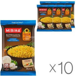 Мивина, 59,2 г, Упаковка 10 шт., Вермишель со вкусом сыра и зелени, быстрого приготовления