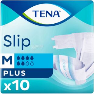 Tena, Slip Plus Medium, 10 шт., Подгузники для взрослых, размер 2, 6 капель