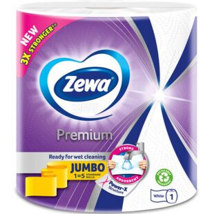 Zewa Jumbo Premium, 1 рул., Бумажные полотенца Зева Джамбо, 3-х слойные, белые, 54,2 м, 230 листов, 225х236 мм