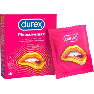 Durex Pleasuremax, 3 шт., Презервативы ребристые, латексные, со смазкой